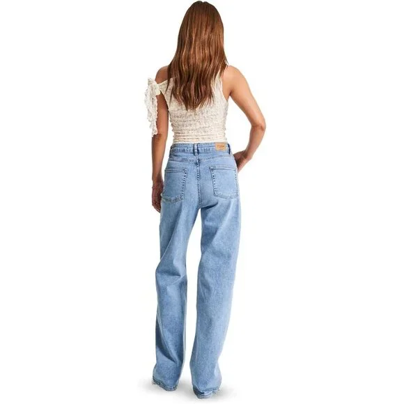 High Waisted Wide Leg Jeans Womens Cotton Elastane Trendy Comfort Streetwear